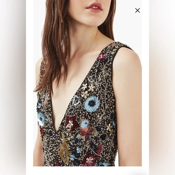 Topshop Bird Embellished Minidress Sequin Beaded Party Event Dress size 4 US - Picture 2 of 11